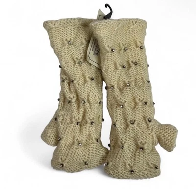 Caballo de viento hecho a mano Nepal lana estrás sin dedos comercio justo crema marfil boho Foto 1 de 4