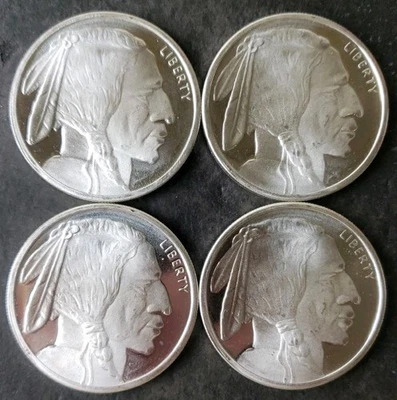 Lot of Four Golden State Mint 1oz Silver Buffalo Rounds - Image 1 of 3