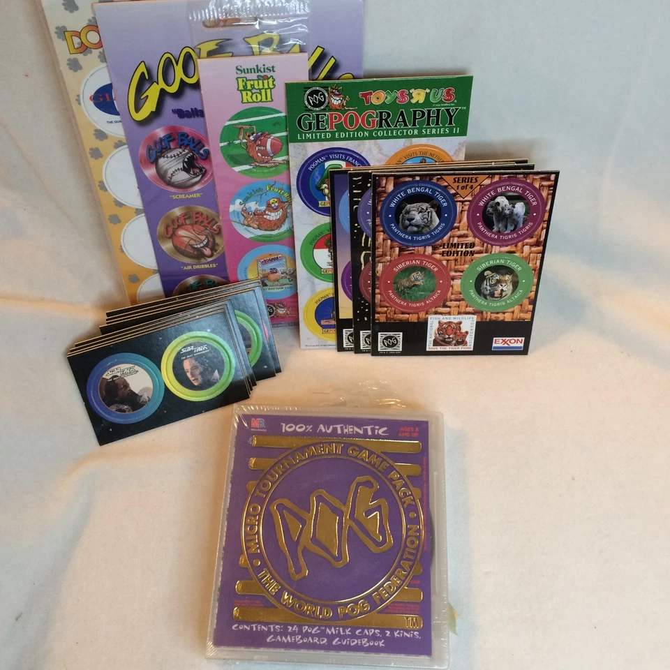 POGS milk caps collection:  Micro Tournament NIP, Exxon, Star Trek, Sunkist + - Image 1 of 4