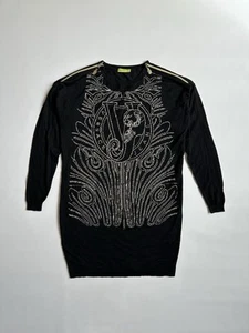 Versace Jeans Knit Black Long Sleeve Shirtdress Gold Print And Zip Size L/XL - Picture 1 of 9