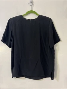 Charter Club By Jame Justin Women Sz 14  Short-Sleeve 100% Silk Top Black Blouse - Picture 1 of 5