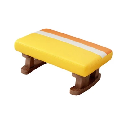 Footrest with Wooden Legs Small Low Ottoman for Shoe Changing Bedroom Living - Image 1 of 2