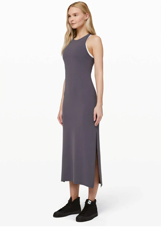 Usado en Excelente Condición Lululemon Get Going Maxi Vestido sin Mangas Moonwalk Gris Talla 10 Foto 1 de 4