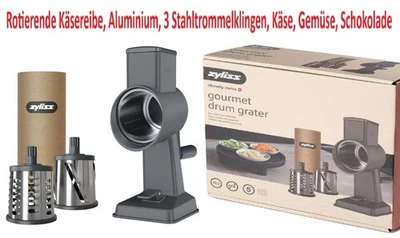 Rotierende Käsereibe, Aluminium, 3 Stahltrommelklingen, Käse, Gemüse, Schokolade - Bild 1 von 4