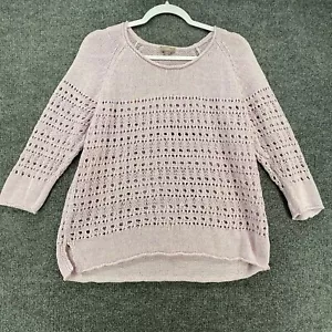 J Jill Sweater Women XL Purple Linen Cotton Pullover Open Knit Cottagecore Fairy - Picture 1 of 10