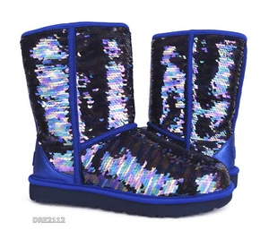 UGG Classic Short Sequin Navy Tonal Fur Boots Womens Size 8 -NIB- - Picture 1 of 6