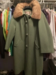 A Siaria 1950s Women Vintage Siari Cashmere Wool Coat w/ Sable Mink Fur Collar - Picture 1 of 8