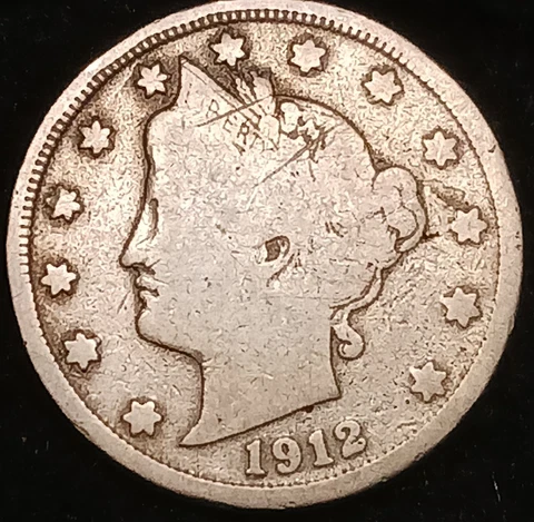 1912-S Liberty "V" Nickel 5 Five Cents!~Rare Key-Date~VG Cover
