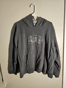 Gap Women's Large Gray Pullover Hoodie Sweatshirt Sewn Logo Plaid Kangaro Pocket - Picture 1 of 3