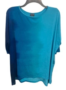 Clara Sun Woo Oversized Tunic Top Blue Ombré Size XS Boxy 3/4 Length Sleeve - Picture 1 of 4