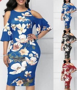 Sexy Off-shoulder Short Sleeve Round Neck Printed Dress - Picture 1 of 3