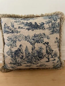 Toile Pillow Shams With Fringe - Picture 1 of 5