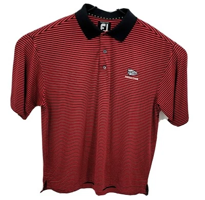 FootJoy Polo Shirt ProDry Lisle Mens Large Red Black Striped Short Sleeve Logo - Image 1 of 4
