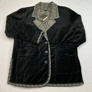 Koos Of Course! Womens Jacket sz L Black Gray Paisley Reversible Button Up NEW - Picture 1 of 13