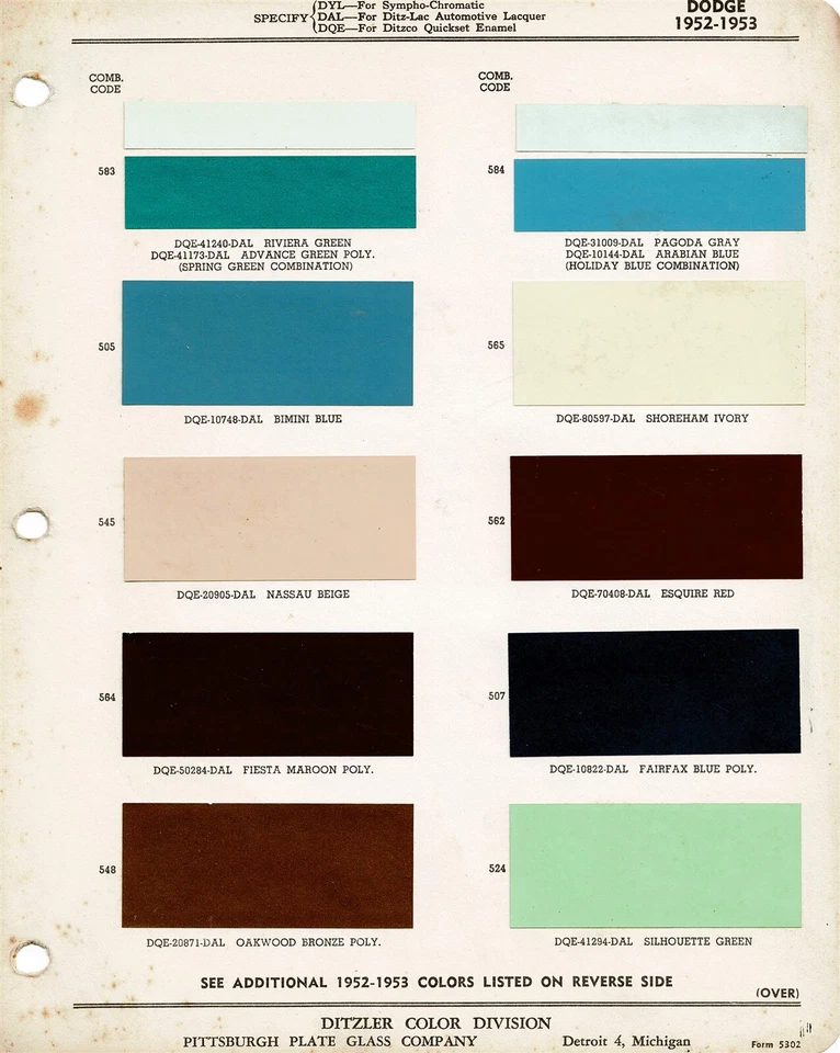 Dodge Coronet Diplomat Wayfarer Meadowbrook 1952 1953 astillas de pintura (PPG) Foto 1 de 1