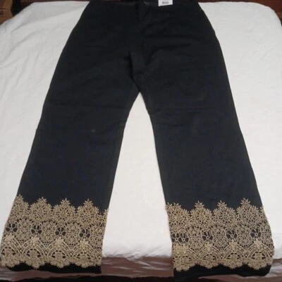 JM Collection Lace Hem Ponte Pants Medium Stretch Form Fitting - Image 1 of 4