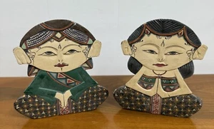 Handmade Carved Wood Asian Wedding Couple Balinese Wood Carving Figures - Picture 1 of 10