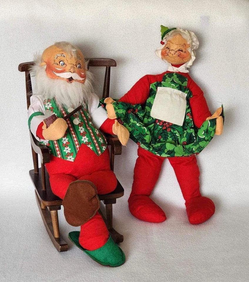 Anna Lee 1967 20” Santa y 1963 17” Mrs Claus y mecedora Christmas Annalee Foto 1 de 1
