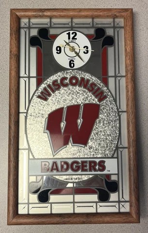 Wisconsin Badgers Za-Meks Quartz Wall Clock Mirror Frosted Glass Made In USA Cover