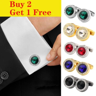 Manschettenknöpfe Für Herren Hochzeitsknöpfe Kristall-Strassstein Auf / - Bild 1 von 4