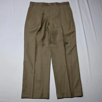 Pantalones de vestir Ralph Ralph Lauren 36x30 caqui plisados con puños 100 % lana para hombre Foto 1 de 4