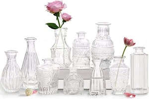 Vintage Glass Bud Vases Small Flower Centerpieces Clear Crystal Bulk Mini Rustic - Picture 1 of 6