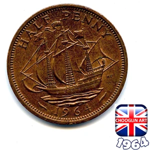 A BRITISH 1964 ELIZABETH II HALFPENNY ½d coin, 61 Years Old! - Picture 1 of 2