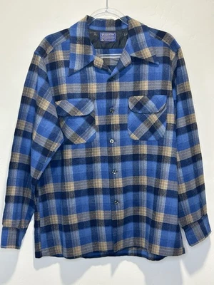Camisa masculina Pendleton manga longa lã flanela azul vermelha xadrez tamanho GRANDE G - Imagem 1 de 3