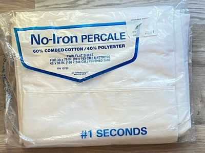 Springmaid Wamsutta No Iron Percale Twin White Flat Sheet 200 Thread Count NOS - Image 1 of 3