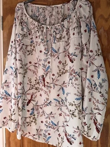 Dorothy Perkins women’s size 22 cream floral blouse birds print long sleeve vgc - Picture 1 of 9