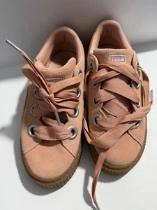 Puma Kiss Suede Basket Platform Trainers Peach Beige Lace Up Size UK 5.5 EU 38.5 - Picture 1 of 10