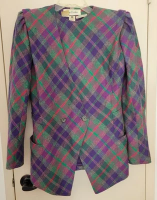 Vintage Jacket Purple Green Plaid Nan Duskin Ungaro Parallele Paris Size 8  - Image 1 of 4
