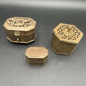 Lot Of 3 Vintage Brass Trinket Boxes - Picture 1 of 13