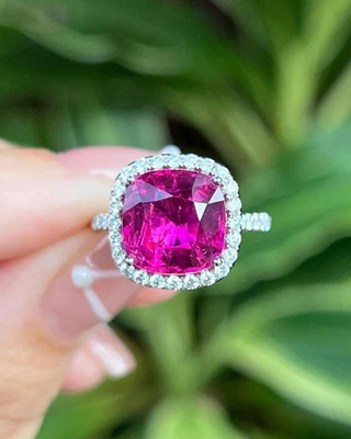 5.20 Ct Cushion Cut Natural Pink Spinel Diamond Engagement Ring 18K White Gold - Image 1 of 4