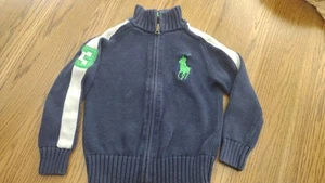 Ralph Lauren Polo Big Pony Full Zip Mock Neck Cardigan Sweater Boys Size 5 Navy - Picture 1 of 6