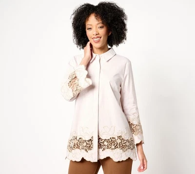 Top para mujer Dennis Basso Petite PM algodón elástico hilo tinte rayas blanco A681195 Foto 1 de 4