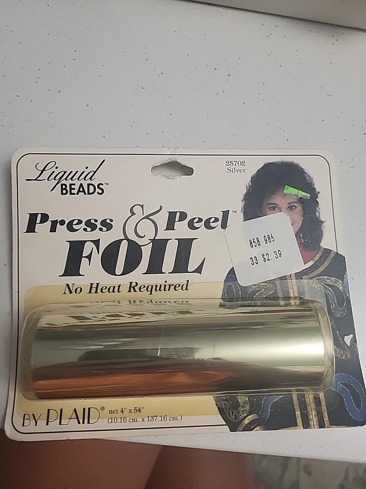 Plaid Liquid Beads Press & Peel Foil Silver 1993 Vintage Craft Supply NOS 4"x54" - Image 1 of 2