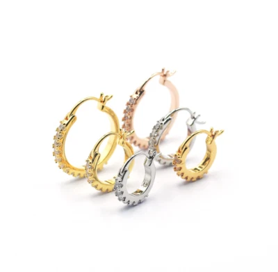 Pendientes Huggie Tubo Redondo Circonita Cúbica Aros Poste Plata Chapados en Oro 18K S10 Foto 1 de 4