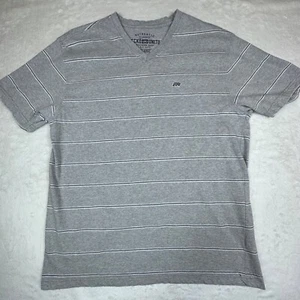 Ecko Unltd Mens T-Shirt XL Gray Striped V-Neck Short Sleeve Embroidered Logo - Picture 1 of 6