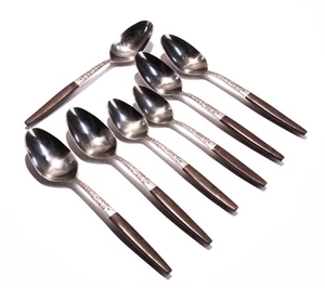 IMPERFECT Interpur Stainless Synthetic Wood MCM Japan Lot Soup Spoon 7 pcs - Picture 1 of 3