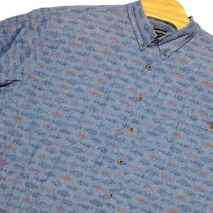 Solaris Men's Outdoor Blue Fish Print Shirt Short Sleeve Button Up Size 4XB B - Picture 1 of 6