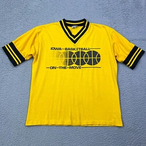 VTG Izko Iowa Hawkeyes Basketball Shirt Mens XL Yellow Vneck Ringer 70s USA Made - Picture 1 of 12