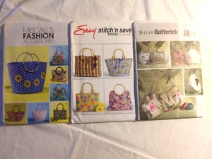 3 Patterns Butterick 4148 McCalls 4885 5082 Bamboo Handled Purses Handbags Totes - Picture 1 of 10