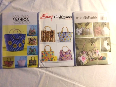 3 Patterns Butterick 4148 McCalls 4885 5082 Bamboo Handled Purses Handbags Totes - Image 1 of 4
