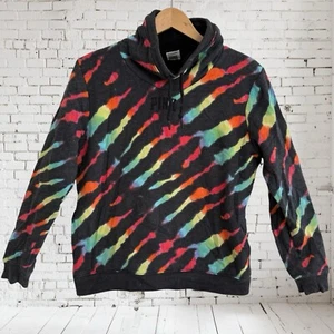 Victoria's Secret Pink Sweatshirt Sz XS 22"Bust Black Sherpa Lined Rainbow Zebra - Picture 1 of 9