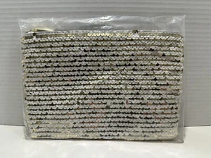 TARTE CHEERS TO YOU MAKEUP BAG White & Gold Sequins 6x9 BRAND NEW SEALED! - Picture 1 of 12