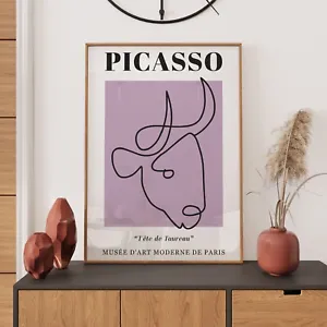 Pablo Picasso Print, Minimalist Bull Exhibition Poster, Vintage Home Décor, Gift - Picture 1 of 7