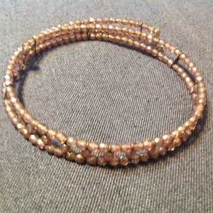 Grandma's Jewelry ~ Two Rows Beaded Wire Choker Necklace AB Bronze Color 14.5" - Picture 1 of 4