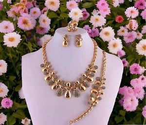 Flower Necklace Bracelet Ring Earrings Set Women Statement Floral Valentine Gift - Picture 1 of 5