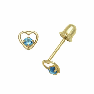 14K Yellow Gold Baby Girl Topaz Birthstone Heart Shape Stud Earrings Screw - Picture 1 of 1